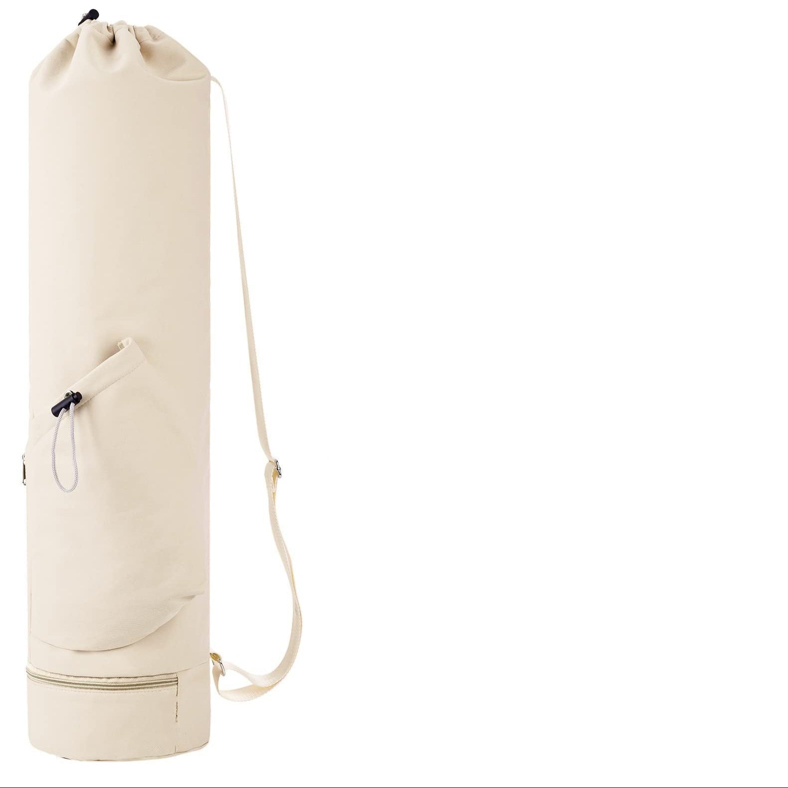 Off White Durable Yoga Mat Carry Bag - Multi-Functional Fitness Backpack with Wet Pocket(Mugs are filming props, not included)